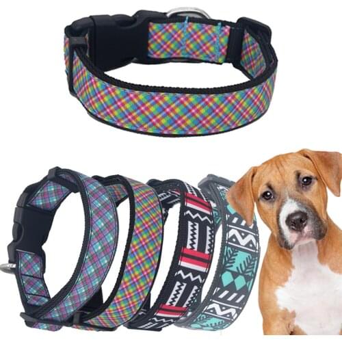 DUWES 1'' 25mm Dog Collar Grid Plaid Pattern Personalized Adjustable High Quality Ribbons Pet CollarsD1585