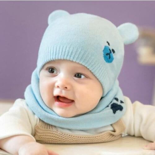 Emmababy Bbay Cute Newborn Baby Winter Knit Wool Beanie Hat Set Neckerchief Ski Cap For Boy Girl