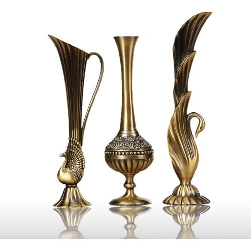 European retro peacock vase metal alloy gold/bronze small vase modern table antique creative home decorative flower bottle/jug J