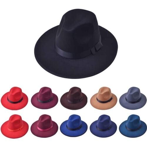 Fedora Hat For Women All-match Mens Wide Brim Solid Color Artificial Wool Felt Hat Autumn Winter Panama Top Hat Jazz Cap