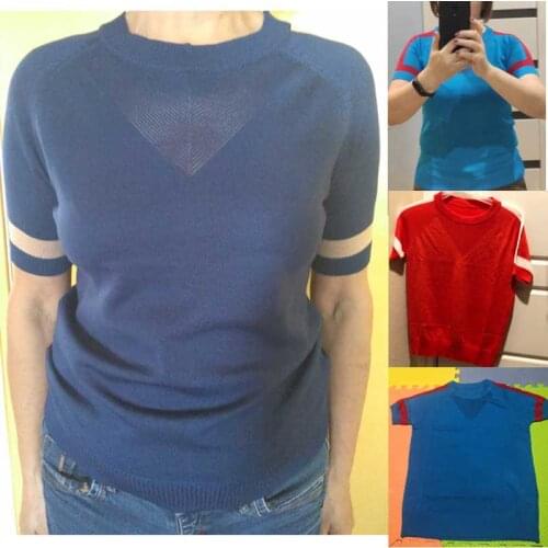 Women Short Sleeve Oversized t shirt Splice Loose Hollow Out Knit Cotton t-shirts Casual O-neck Summer Tops