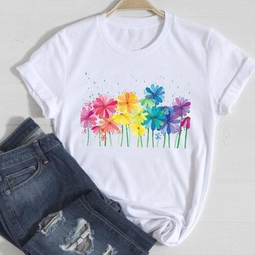 T-shirts Graphic Tshirt Top Lady Print Female Tee T-Shirt Women Flower Watercolor Fashion Clothing 2021 Short Sleeve Clothes