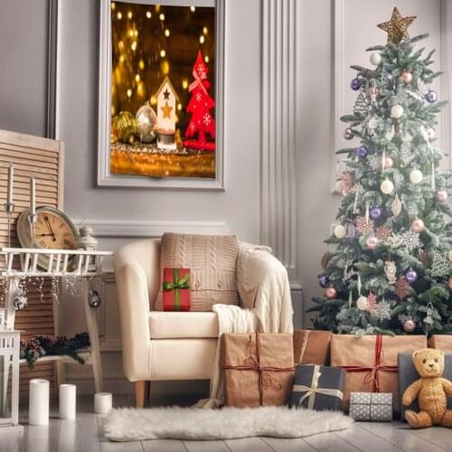 Tapestry Decorative Balls Festive Lights Candles On Christmas Background With Sparkles Celebration Theme Red Brown Yellow