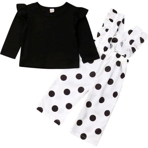 2PCS Toddler Kid Baby Girl Clothes Sets Ruffle T-shirt Tops Dot Print Pants Fashion Outfit Clothes