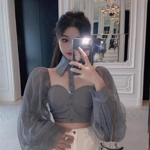 Off Shoulder Halter Slash Neck Crop Top Sexy Club Long Sleeve Chiffon Sunscreen Womens Clothing Blouses Summer Style Shirts New