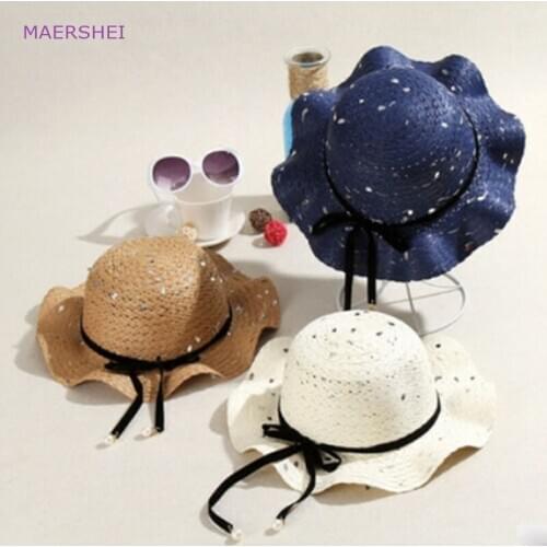 MAERSHEI Sun Hat Sequin Cute Bow Wavy Straw Hat Mother and daughter Beach Hat Summer Parenting Straw Hat