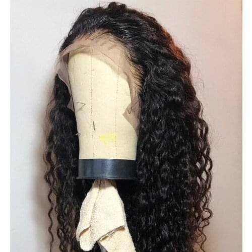 Meinmod Curly Synthetic Wigs Heat Resistant Fiber Water Wave Black Synthetic Lace Wigs for Women Daily Wigs Makeup Wigs