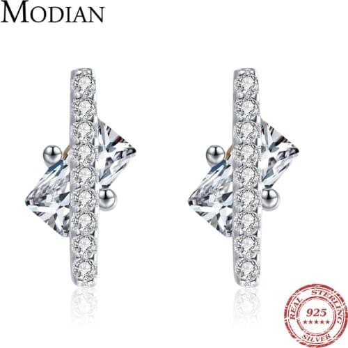 Modian 925 Sterling Silver Simple Irregular Geometry Stud Earrings for Women Girls Gift Wedding Engagement Statement Jewelry