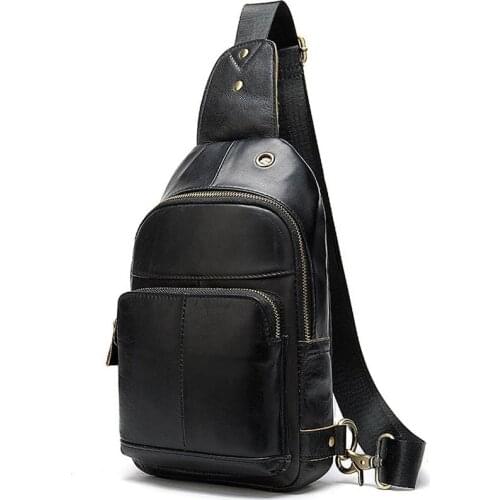 Casual Genuine Leather Sporty Chest Bags For Men iPad Mini Cow Leather Shoulder Bags Male Anti Theft Biker Travel Chest Pack