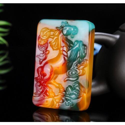 Natural Color Hetian Jade Stone Horse Pendant Chinese Jadeite Jewelry Charm Reiki Lucky Amulet Hand Carved Gifts for Women Men
