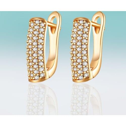 New Simple Stud Earrings Three Rows Cubic Zirconia Gold/Silver Color Korean Earrings for Women Jewelry High Quality Party Gifts