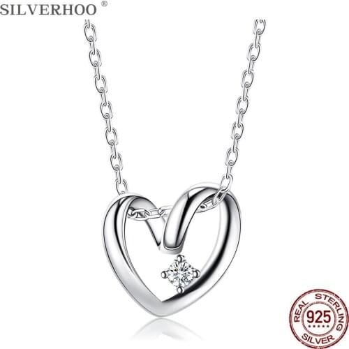 SILVERHOO 925 Sterling Silver Necklace For Women Wave Hollow Heart Pendant Necklace Wedding Gift Anniversary Present To Lover