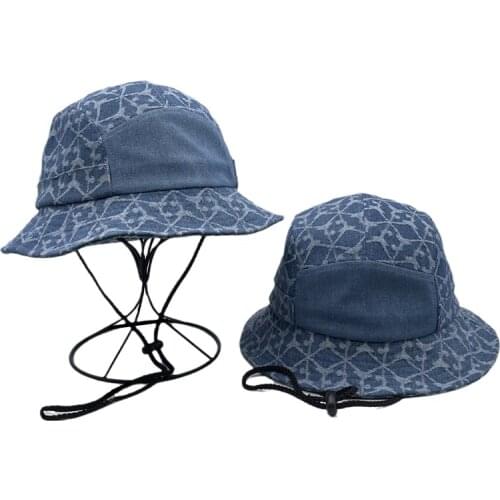 Summer Cowboy Bucket Hat Splice Panamanian Summer Womans Hat for Denim Mens Hat Outdoor Tour Cap