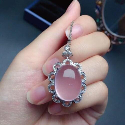 Luxury Vintage Silver Gemstone Pendant for Party 15mm*20mm Natural Rose Quartz Pendant 925 Silver Rose Quartz Jewelry