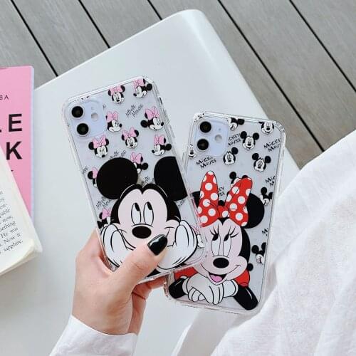 Disney Mickey Minnie Transparent Phone Case for iPhone 12 11 Pro XS Max X XR 8 8Plus 7 7Plus Anime cartoon mobile phone case TPU
