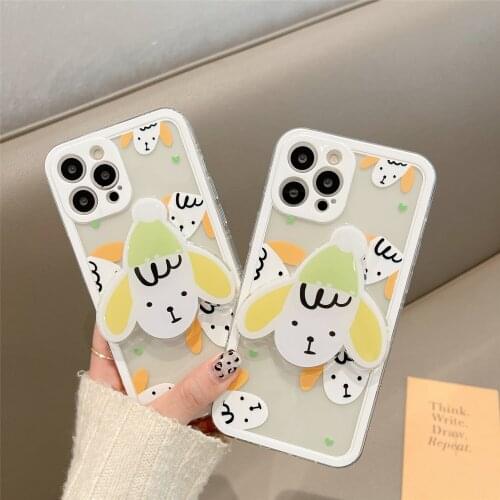 Cartoon Sheep Stand Transparent Case for iPhone 12 Pro Max Back Phone Cover for 12 Mini 11 Pro Max X XS XR 8 7 Plus SE 2020 Capa