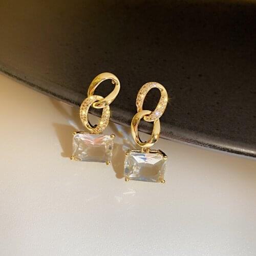 Retro chain geometric shape South Korea 2021 trend womens earrings gold Personality Hanging earrings accessory jewelry