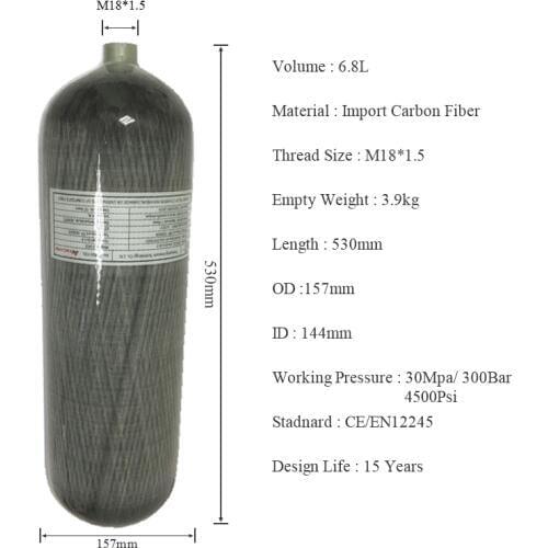 AC168 Scuba Diving Tank Quick Release Coupling Dive Tank High Pressure Cylinder 6.8L 30Mpa CE Carbon Paintball Bottle Acecare