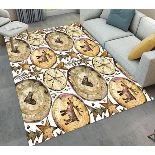 Christmas Deer Tree Wood Printing Carpet For Living Room Bedroom Wood Pile Annual Ring Mat Kitchen Bathroom Non-Slip Floor Rugs