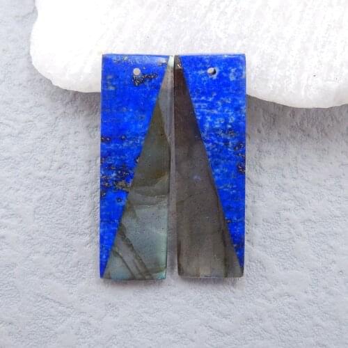 Semiprecious Stone Geometric Lapis Lazuli Labradorite Intarsia Earrings 35x11x5mm 9g Natural Stone Earrings Fine Jewelry