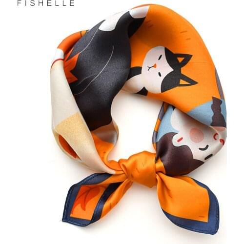 Yellow natural silk scarf women printed 100% real silk high quality 50cm small square head scarves lady gift for children kids