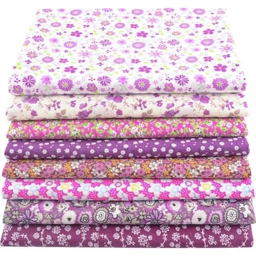 Teramila Purple Design Floral Plain 100% Cotton Printed Patchwork Cloth Fabrics for Sewing DIY Handmade Scrapbooking Needlework