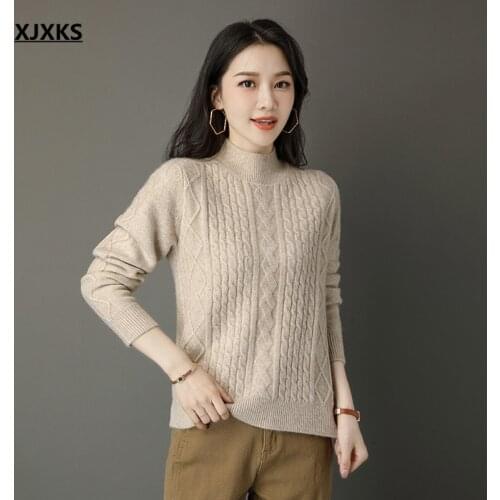 XJXKS 2021 winter new women cashmere sweater high-quality comfortable casual thickened warm sweater women pullover