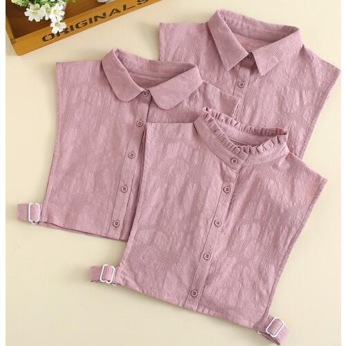 Women Turn-down Collar Striped Cotton Removable Ruffles Shirt Elegant Detachable Collar Fake Collar Cardigan Button Blouse Tops