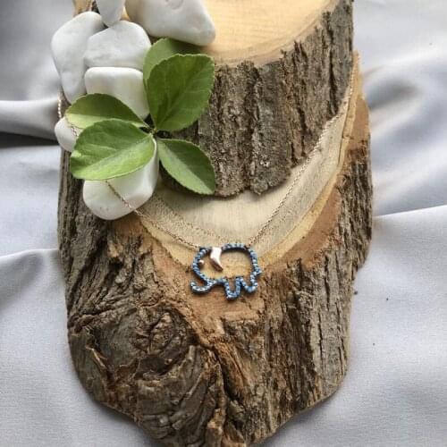 Blue Elephant 925 Sterling Silver Necklace Women Girls Gift Jewelry Accessories Fashion Handmade Elegant Chain