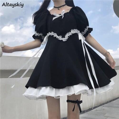 Kawaii Dress Women Student Party Girlish Lolita Japanese Style Ladies Bow Leisure Sweet Summer Popular Fashion Youth Slim Ins