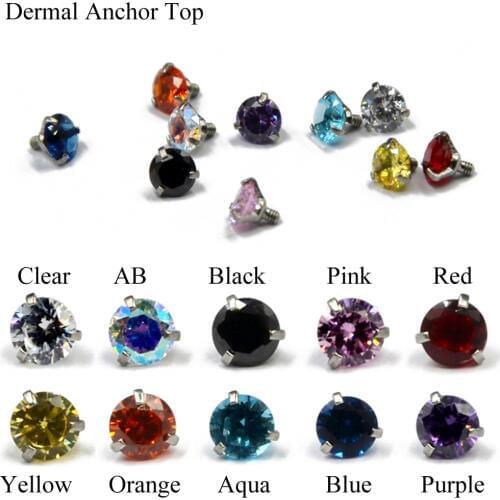 10Pc Dermal Anchor Top piercing Body Jewelry Attachments-Jewelled Prong Set Round Zircon Micro Skin Diver Dermal Piercing