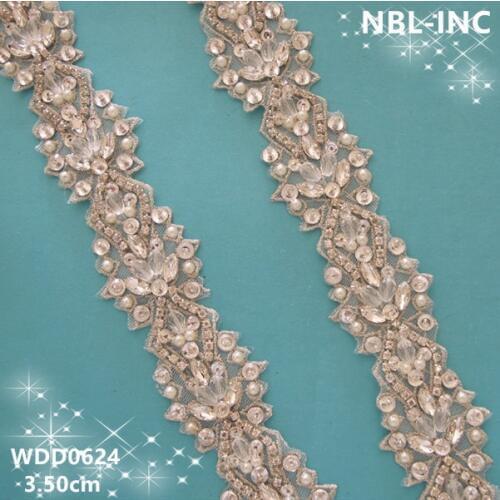 10 YARDS) Wholesale handmade beaded sewing bridal rhinestone applique trim for wedding dresses belt WDD0624