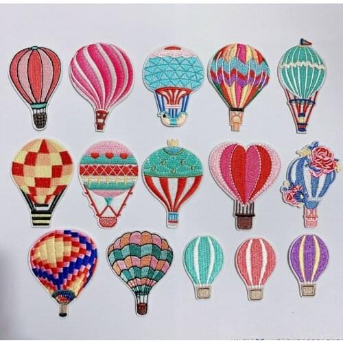 100pcs/lot Embroidery Patch Hot Air Balloon Flower Basket Clothing Decoration Backpack Sewing Accessories Diy Iron Heat Applique