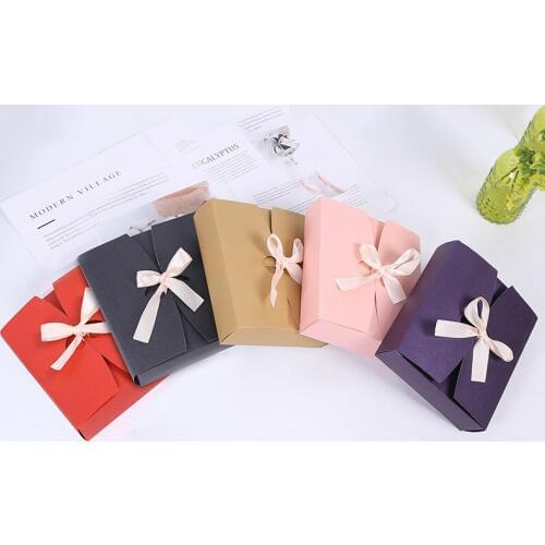 200pcs/lot 17cmx15cmx4.5cm Vintage Retro Colorful Paper Box, DIY Wedding Favor Gift Box, Single Cake Box Packaging With Ribbon