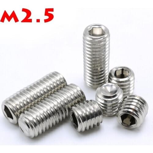 200PCS/LOT304 Stainless steel M2.5X2/2.5/3/4/5/6/8/10/12/14/16 Hex hexagon Socket Head Cap Screw Bolts set screws with cup point