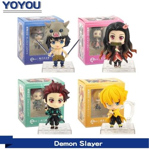 4pcs/set Anime Demon Slayer Kimetsu No Yaiba Kamado Tanjirou / Nezuko / Zenitsu Agatsuma / Hashibira Inosuke Action Figures Toys