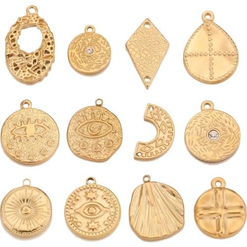 5pcs/lot Stainless Steel Casting Eye Moon Charm Pendants Gold Waterdrop DIY Connectors Dangle Earring Necklace Making Wholesale