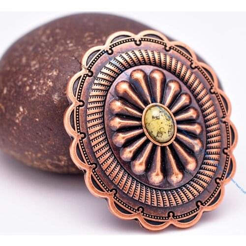 6pc 44*38mm Retro Copper Flower Pattern Beige Bead Concho Button For Leathercraft Belt Luggage Bag Backpack Bag Ornament Decor