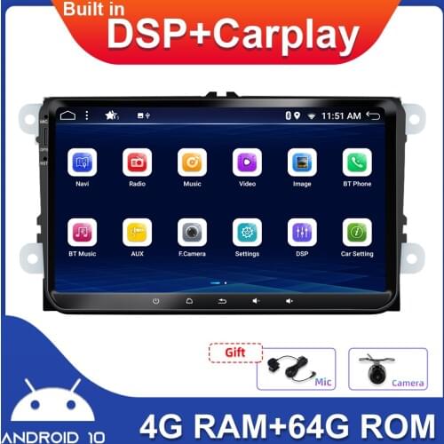 8-Core Android 10.0 GPS Car Stereo CarPlay DSP For Volkswagen Amarok Caddy EOS Golf 5/6 Passat Polo T5 Touran Skoda Yeti Mic