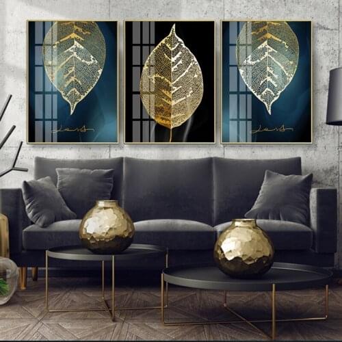 Abstract Golden Leaf Art Poster Modern Minimalist Canvas Painting Home Decoration HD Print Wall Art Pictures for Living Room