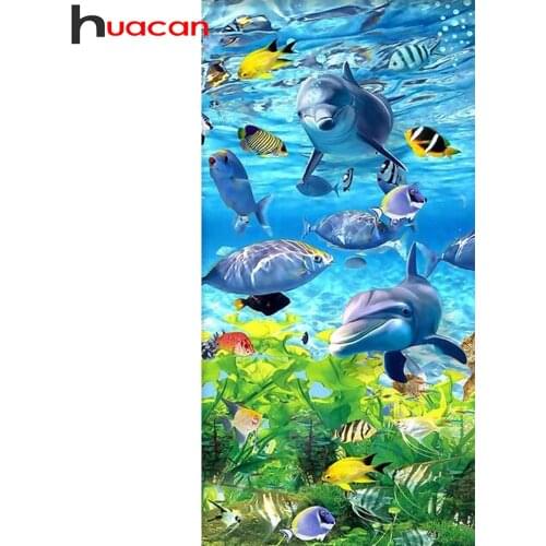 Huacan Diamond Painting Mosaic Dolphin Diamond Art Embroidery Animal Sea Scenery Cross Stitch Wall Stickers
