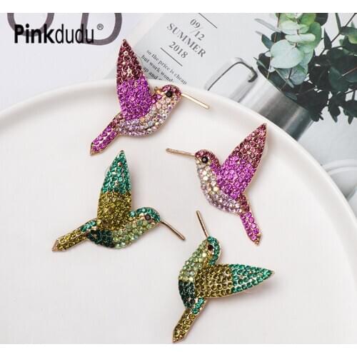 Pinkdudu Large Full Crystal Drop Earring Big Cute Purple Green Statement Bird Dangle Earrings for Women Jewelry Accessory OG156