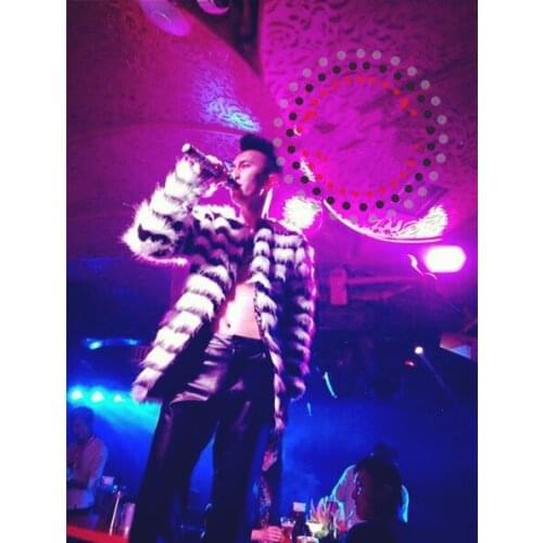 Spring Autumn Nightclub Mlae singer performance outwear Nightbar Fashion Stripe Fur performance Coat