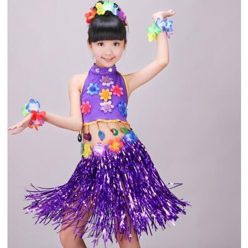 The new service station in Hawaii children Latin dance Hula costumes dance table princess dress wear skirt