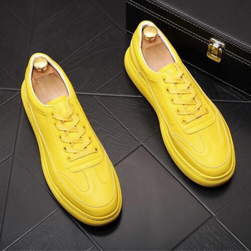 ERRFC Concise Designer Mens Yellow Casual Comfort Shoes Round Toe Lace Up Flat Platform Man Trending Leisure Shoes White 38-43