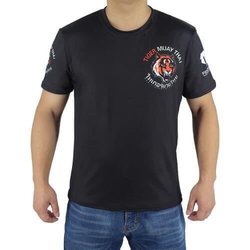 Black stretch fabric fitness sports fierce t shirt MMA Boxing jerseys tiger muay thai rashguard jiu jitsu sauna suit king boxing