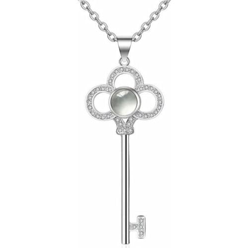 SILVERHOO 925 Sterling Silver Hollow Key Pendant Necklaces For Women Creative Projection 100 Languages Necklace Romantic Jewelry