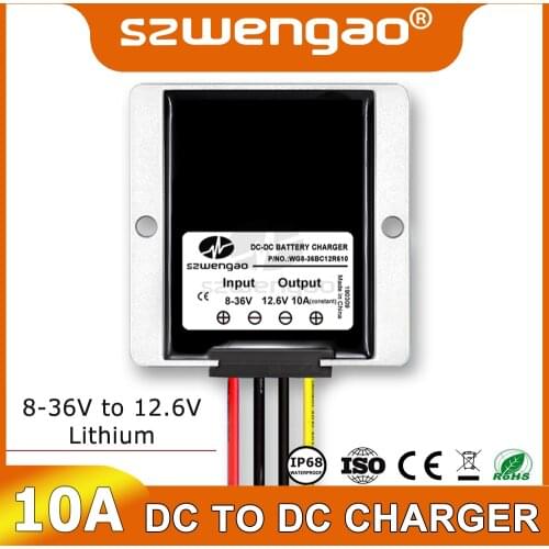 Hot Deals DC 8-36V 12V 24V to DC 12.6V 10A Lithium Battery Charger for Car Dual-battery System Solar