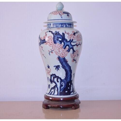 Blue peach blossom Chinese reproduction ceramic ginger jars Antique Porcelain temple jars home decoration wholesale ginger jars