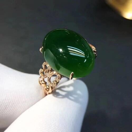 S925 Sterling Silver inlaid Natural Hetian Jade ring 10*14mm For Woman or For Man